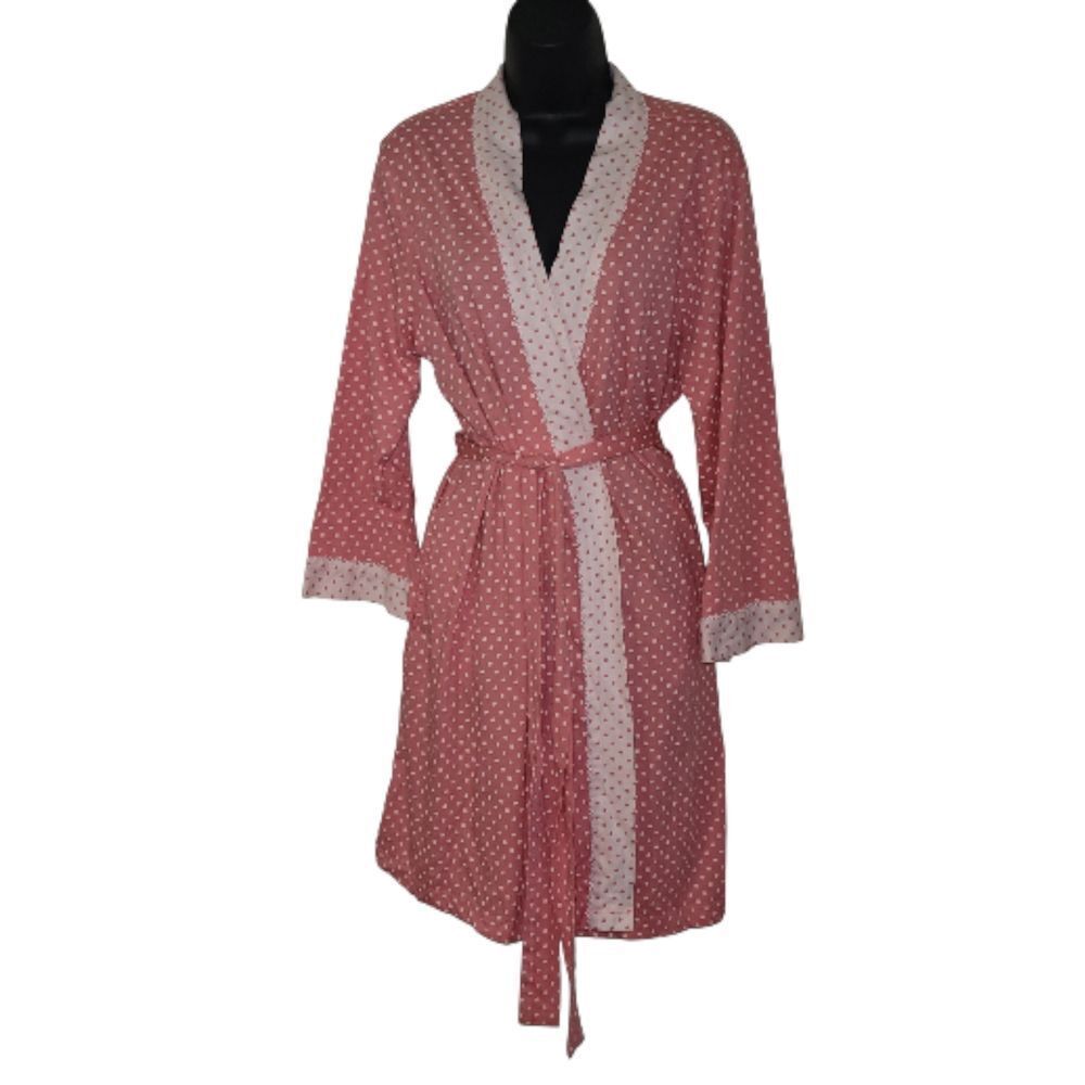 Carole Hochman Pink and White Polka Dot Robe Size Med